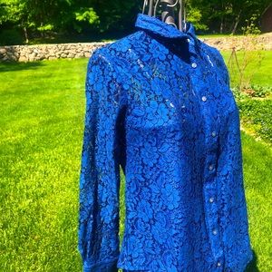 J Crew Cobalt Blue Lace Blouse NWT